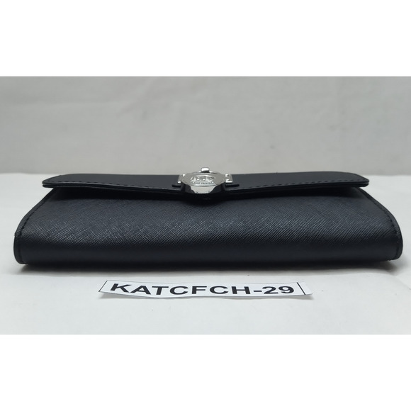 Michael Kors Hamilton Black Leather Lock Credit Card Bifold Wallet - Picture 7 of 16